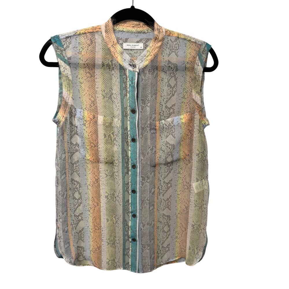 Equipment Pure Silk Skylar Rainbow Python Sleeveless Button Down Top Womens XS